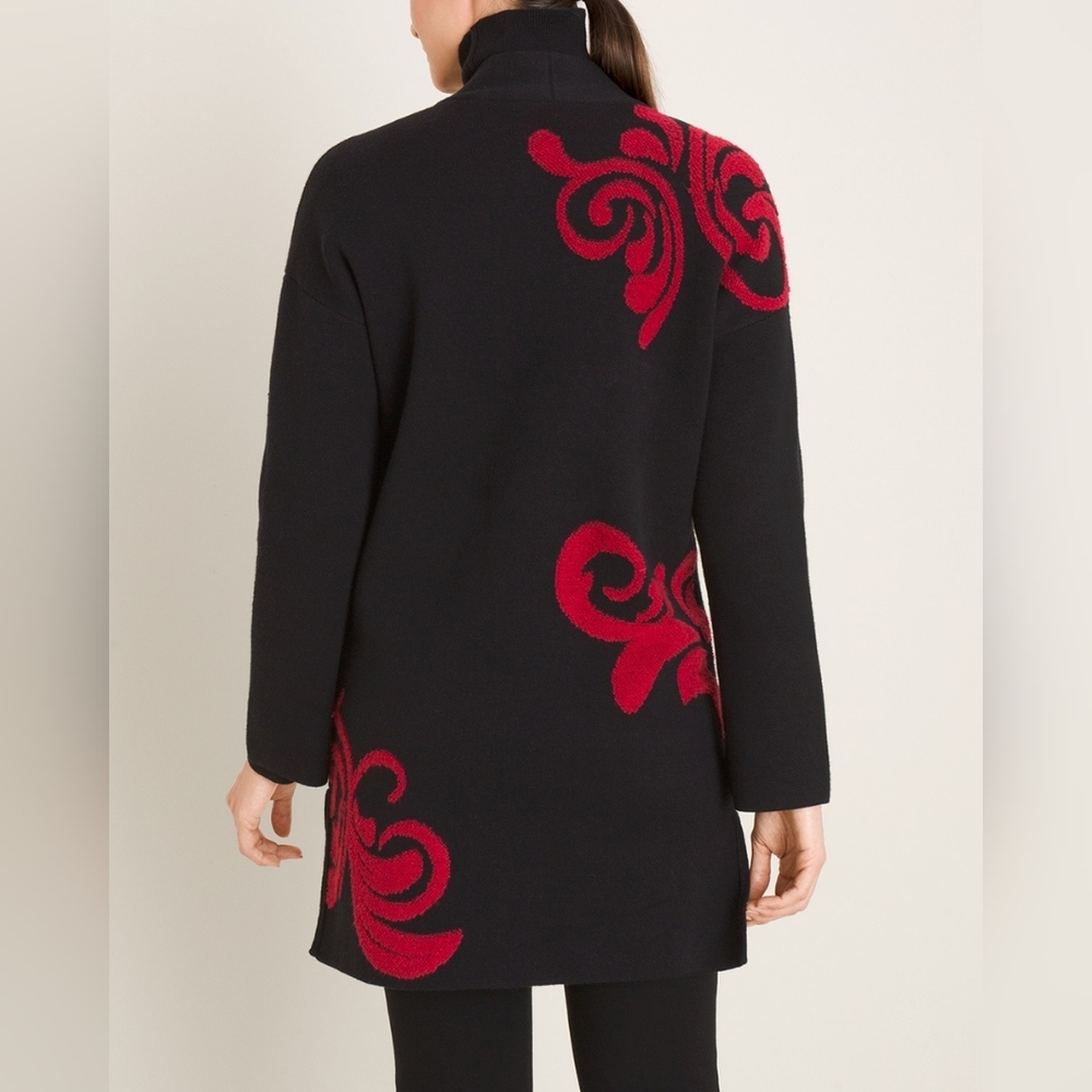 Chicos Red And Black Scroll-Detail Cardigan Size 4P NWOT - Picture 6 of 6